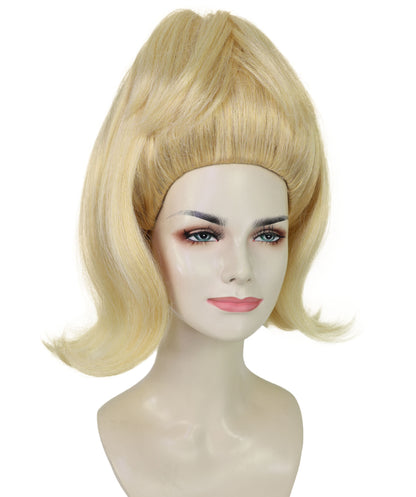 HPO Beehive Style Blonde Wig for Women | Retro 1960s Vintage Hairpiece | Tall Updo Synthetic Wig for Halloween, Theater, Rockabilly & Party Dress-Up