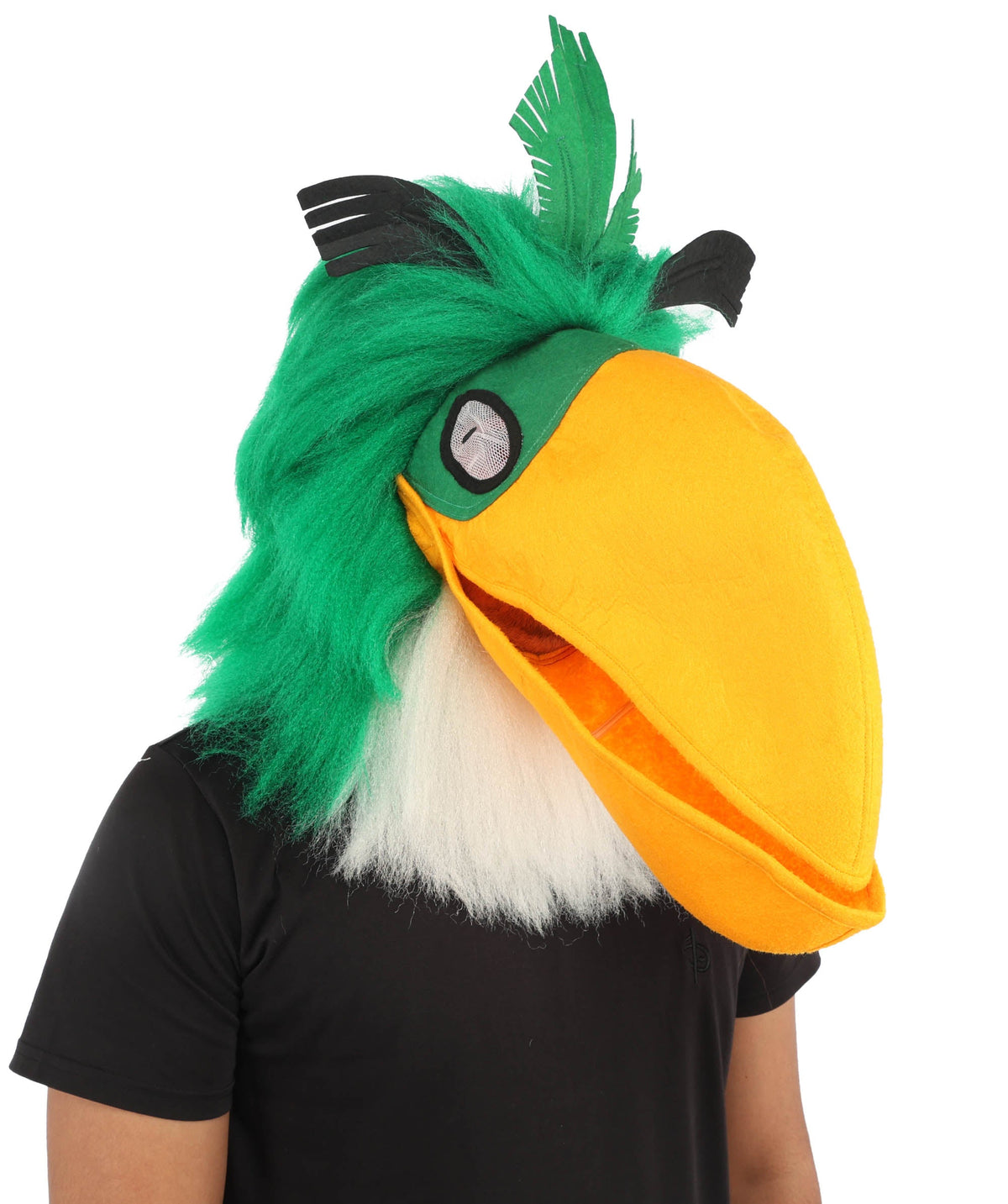 HPO Adults Parrot Mascot Costume Full-Body Furry Bird Jumpsuit with Mask - Green & White Parrot Costume Set with Furry Full-Body Jumpsuit and Character Mask for Halloween Cosplay Parties & Events