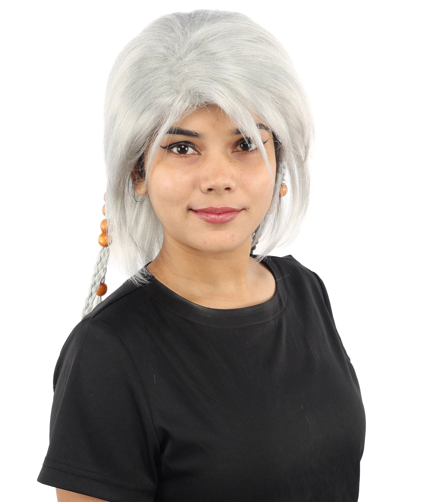 HPO Adult Women's Long Tribal Braided Wig | Multiple Color Options | Dark Shaggy Bob with Beaded Strands, Synthetic Fiber & Breathable Cap | Halloween, Sci-Fi Roleplay, Fantasy Costume