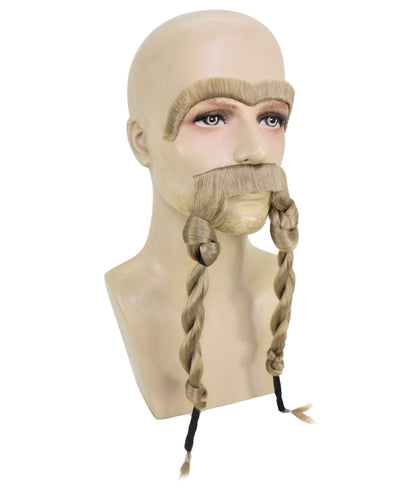 HPO Men’s Ash Blonde Viking Mustache & Eyebrows Set – Warrior Costume Facial Hair | Ideal for Cosplay, Theater, Roleplay, Halloween Dress-Up
