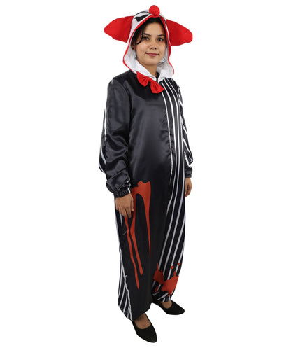HPO Women's Classic Clown Style Costume – Multicolor & Striped Full Body Jumpsuit | Halloween Theme, Party Outfit & Cosplay Wear