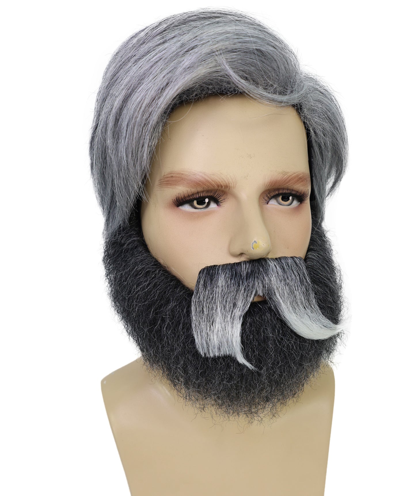 HPO Men's Grey,Salt & Pepper Wig, Beard and Mustache Set | Salt & Pepper Hair Accessories for Old Man Look | Halloween, Costume Parties, Stage Acts & Themed Events