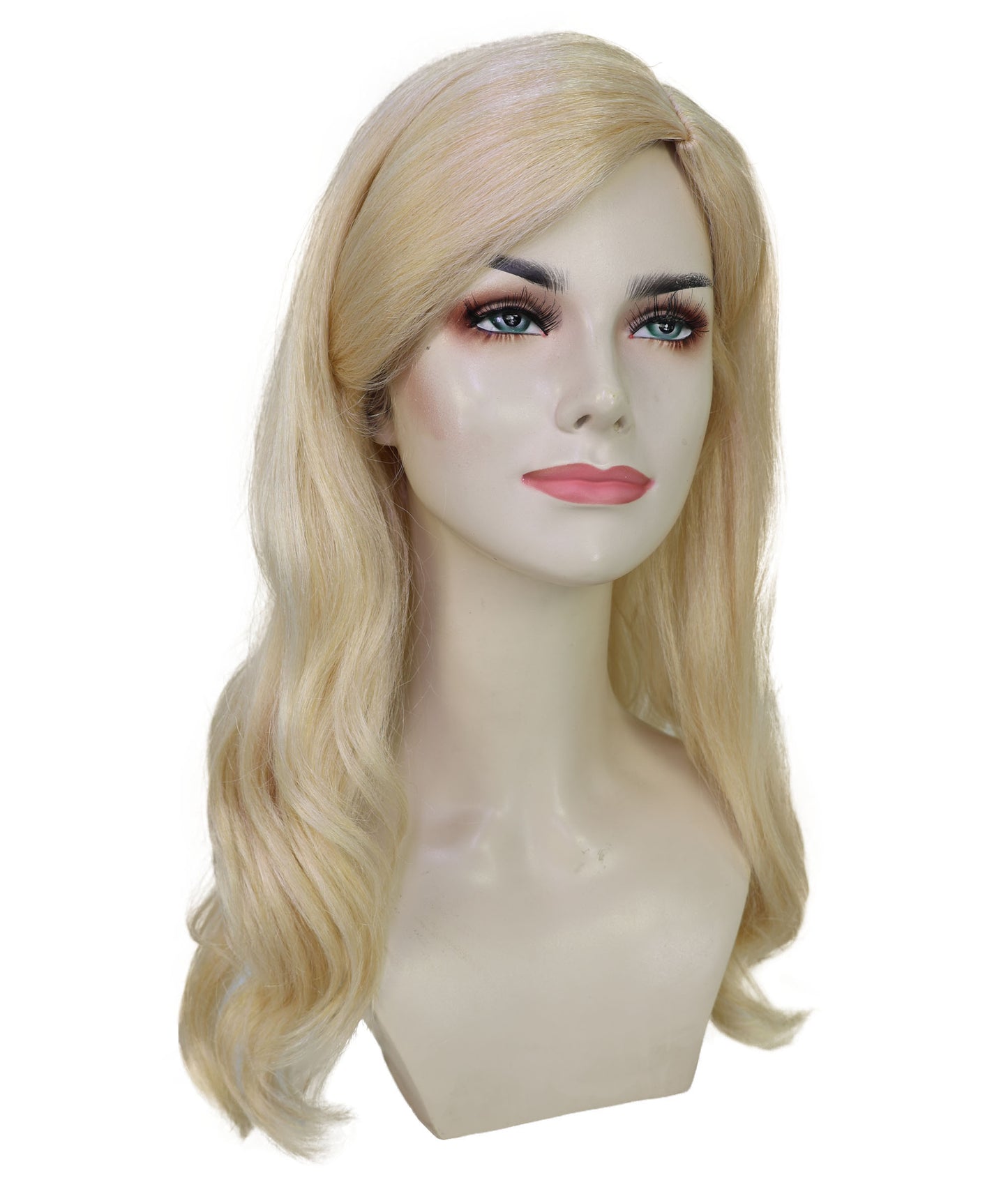 Women’s Blonde Side-Parted Long Wig with Pearl Hair Grips | Natural-Looking Costume & Party Wig | Breathable Capless Cap