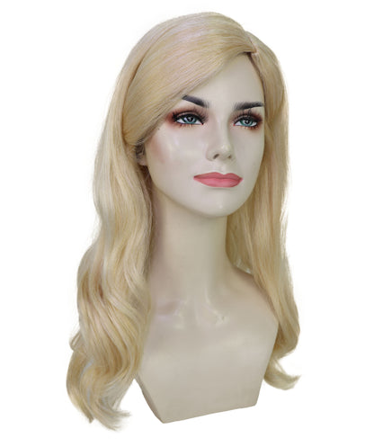 Women’s Blonde Side-Parted Long Wig with Pearl Hair Grips | Natural-Looking Costume & Party Wig | Breathable Capless Cap