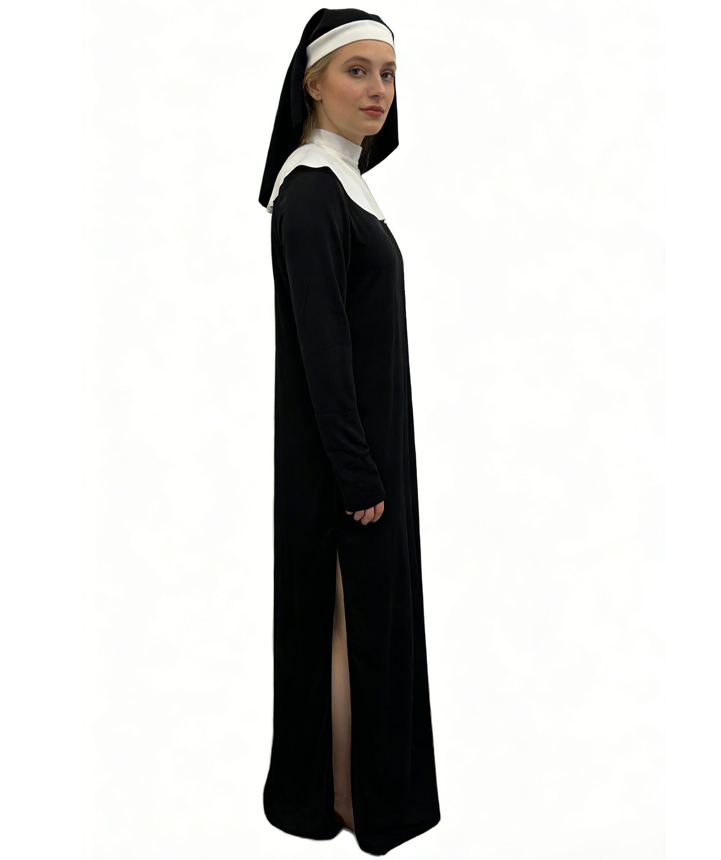 HPO Women's Traditional Nun Costume | Classic black and white jersey construction featuring a dress, headband, and neckerchief | Ideal for party, Halloween, cosplay, theater, drag, performance, costume events