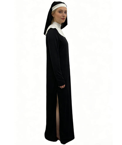 HPO Women's Traditional Nun Costume | Classic black and white jersey construction featuring a dress, headband, and neckerchief | Ideal for party, Halloween, cosplay, theater, drag, performance, costume events