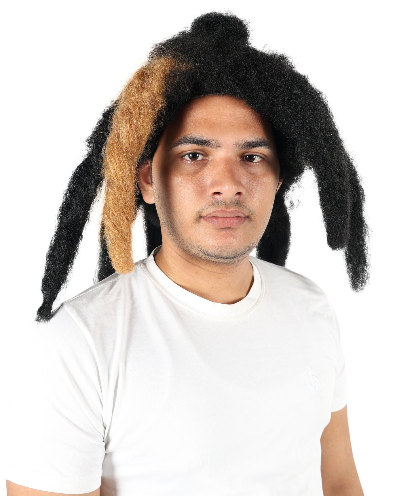 HPO Unisex Shoulder-Length Black and Brown Dreadlock Wig | Flame-retardant Synthetic Fiber | Lightweight Capless Design for Halloween and Party