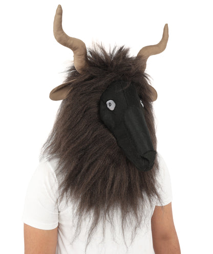 HPO Adult Men's Goat Fur Costume Bundle & Mask Set – Dark Brown Full Body Animal Outfit for Halloween and Cosplay  | Flame-Retardant Synthetic Fiber
