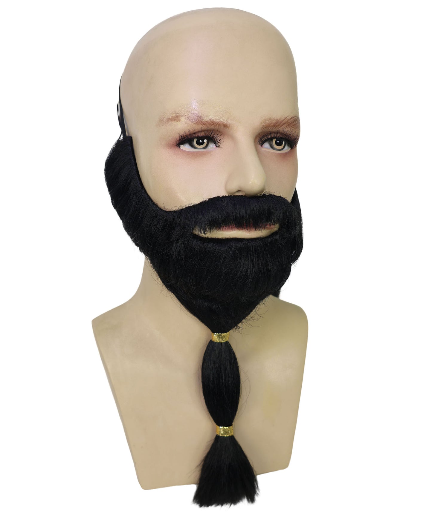 HPO Men's Theatrical Beard and Ponytail Wig Set | Black  full beard and long ponytail style | Ideal for party, Halloween, cosplay, theater, drag, performance, costume events