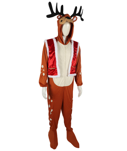 HPO Adult Man's  Reindeer Rider Brown and Red Costume | Holiday Cosplay & Party Fun Outfit