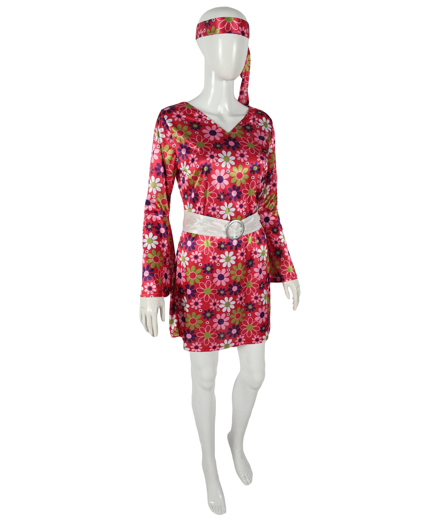 HPO Adult 60s Inspired Girl Dress with Headband & Belt | Swing Vintage Costume Outfit | Lightweight, Comfortable for Halloween, Cosplay, Parties & Stage