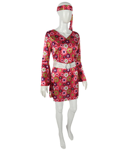 HPO Adult 60s Inspired Girl Dress with Headband & Belt | Swing Vintage Costume Outfit | Lightweight, Comfortable for Halloween, Cosplay, Parties & Stage