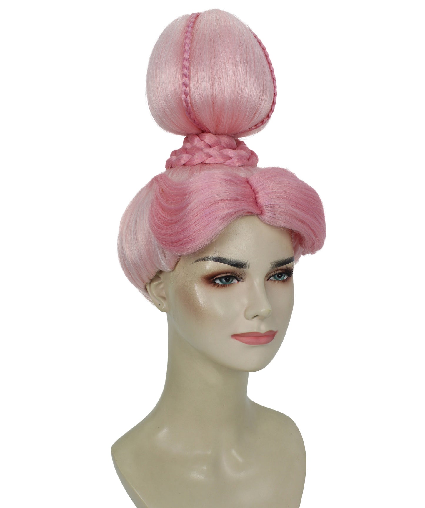 HPO Women's Pink High Bun Wig I Halloween Wig I Flame-retardant Synthetic Fiber