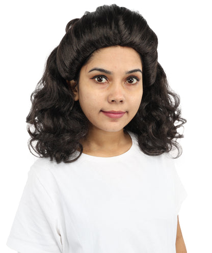 HPO Women's Wavy Dark Brown Curly Wig | Medium Length Textured Hair for  Fantasy Characters & Dress-Up | Cosplay Hairpiece Outfit for Party Looks, Themed Events
