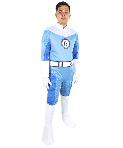 HPO Men’s Ultimate Sci-Fi Team Blue and White Costume | 3-in-1 Jersey Dress with Hand Gloves | Futuristic Cosplay Outfit