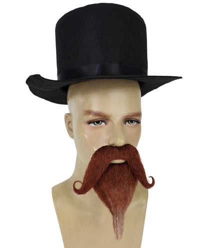 HPO Men's Two-Tone Stylized Beard Set | Brown and white curled moustache and pointed goatee | Ideal for party, Halloween, cosplay, theater, drag, performance, costume events