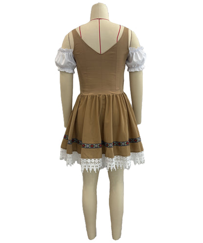 HPO Women’s Beer Girl Bavarian Beer Girl Costume | Traditional Dirndl Dress with Apron & Corset | Cosplay, Halloween, Oktoberfest & Themed Parties