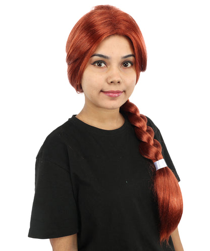 HPO Women's Advanced Titles Extra Long Auburn Braided Wig | 29-Inch Copper Red Synthetic Fiber, Thick French Braid Style, Center Part Smooth Texture | Halloween, Theater, Drag, Costume Events