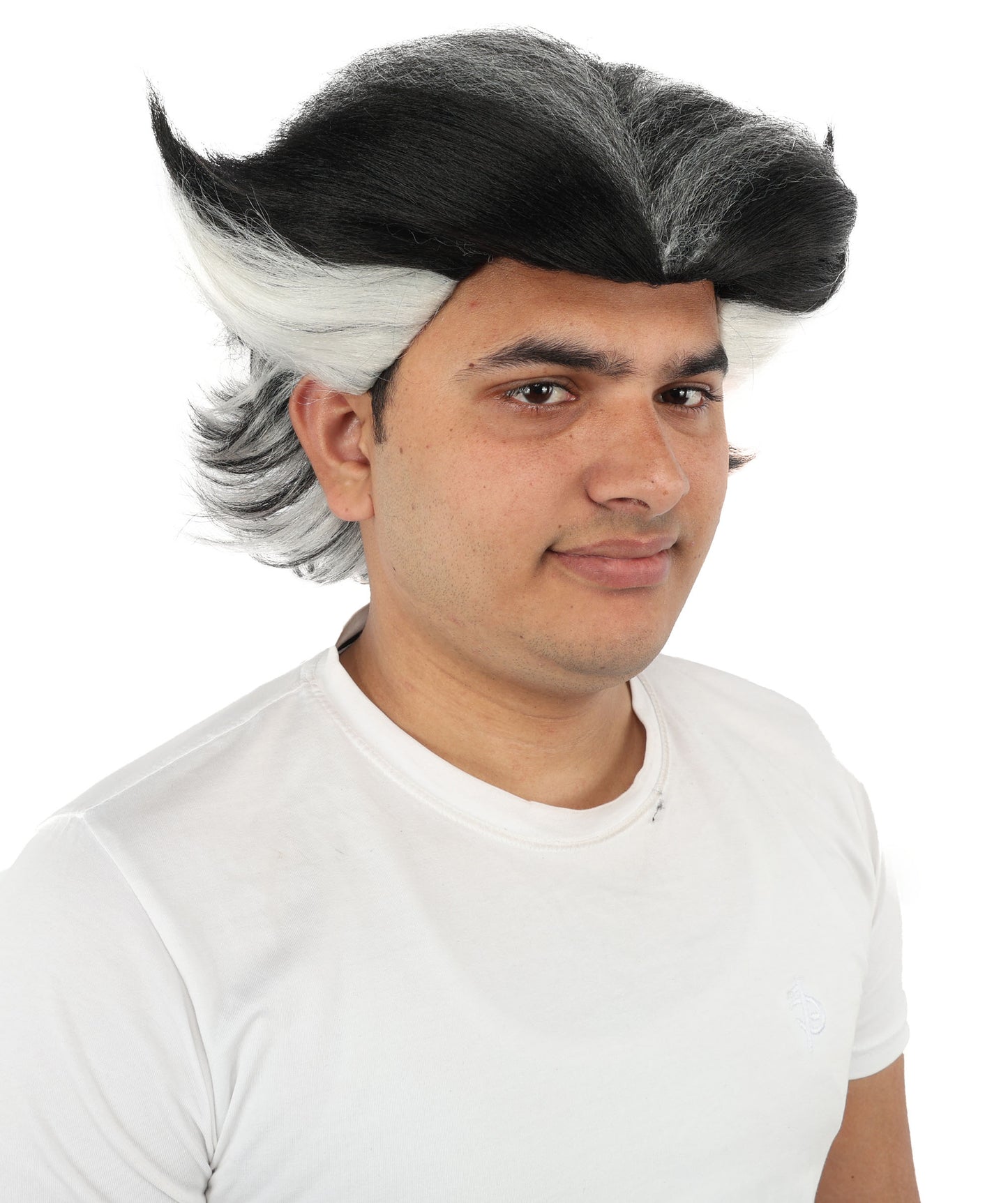 Dark Fantasy Black White Wig | Two-Tone Layered Hairstyle with Striking Contrast | Synthetic Fiber Wig for Cosplay, Halloween, Parties & Stage