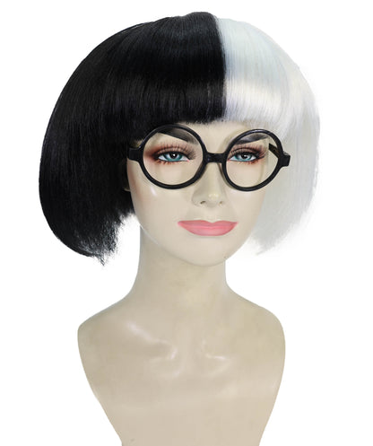 HPO | Fashion Edna | Multiple Colors Bob with Bangs and Glasses, Halloween Wig | Breathable Capless Cap