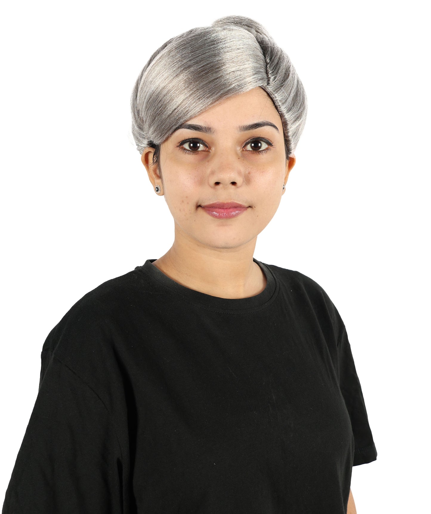 HPO Women's Elegant Lady Short Wig | Classic Grey Layered Hairpiece for Women | Lightweight Synthetic Fiber Wig for Parties & Daily Wear