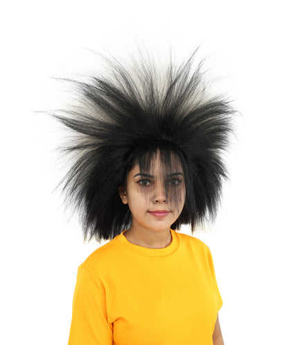 HPO Women's 21-Inch High Volume Black and White Drag Queen Wig | Capless Cap with Flame-Resistant Synthetic Fiber | Large Fluffy Hairpiece for Halloween and Cosplay