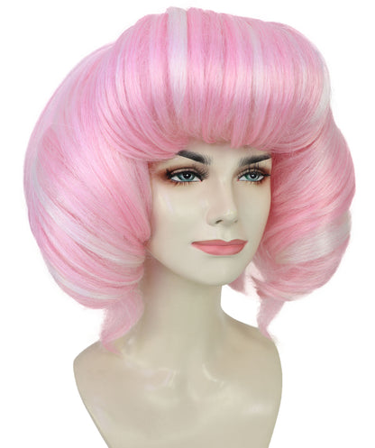 Women’s Short Curled Bubble Bob Klara Wig in Soft Pastel Pink | Anime & Cosplay Synthetic Hairpiece| Breathable Capless Cap