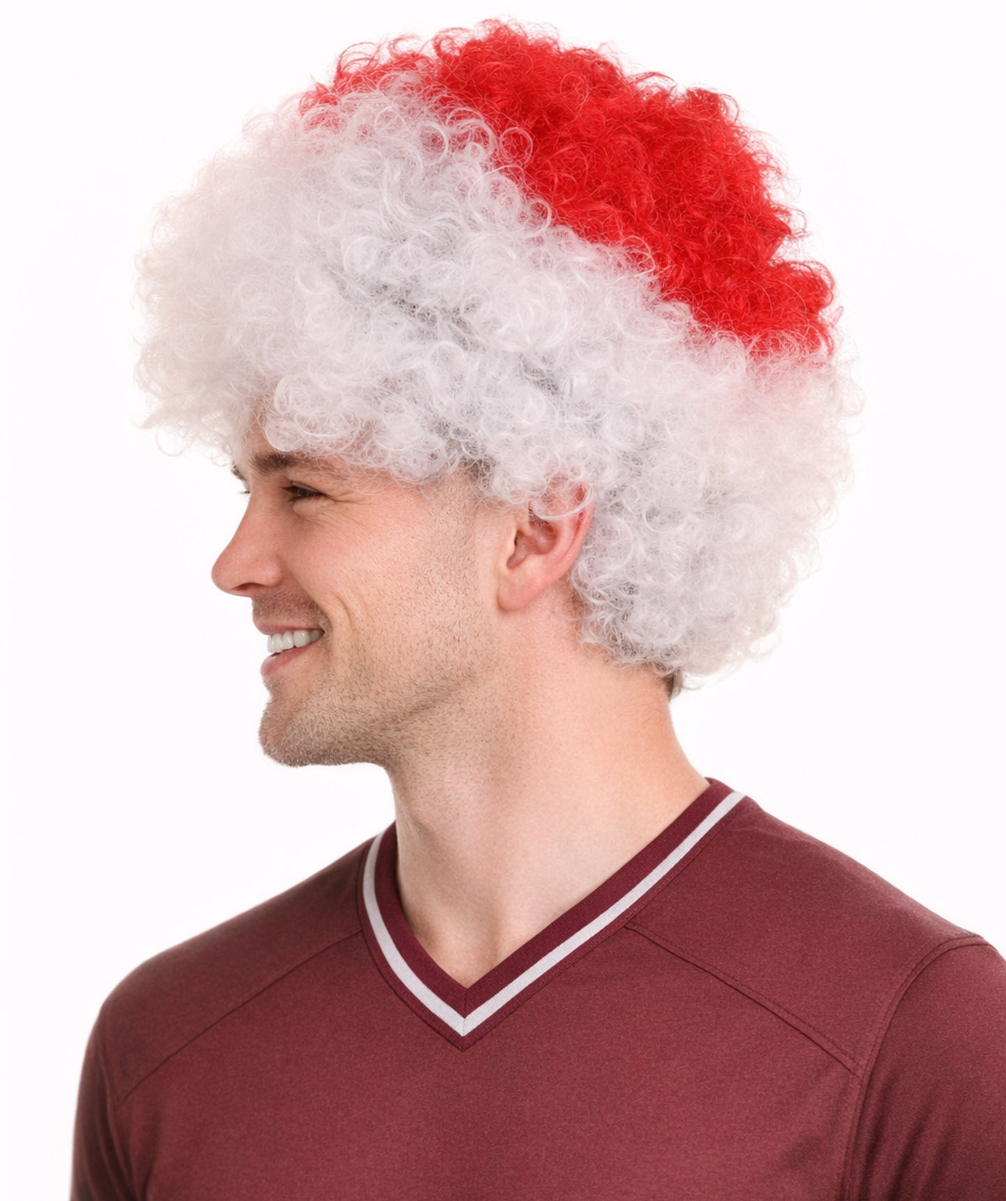 Japan Sport Afro Fun Wig | Jumbo White Red Wig