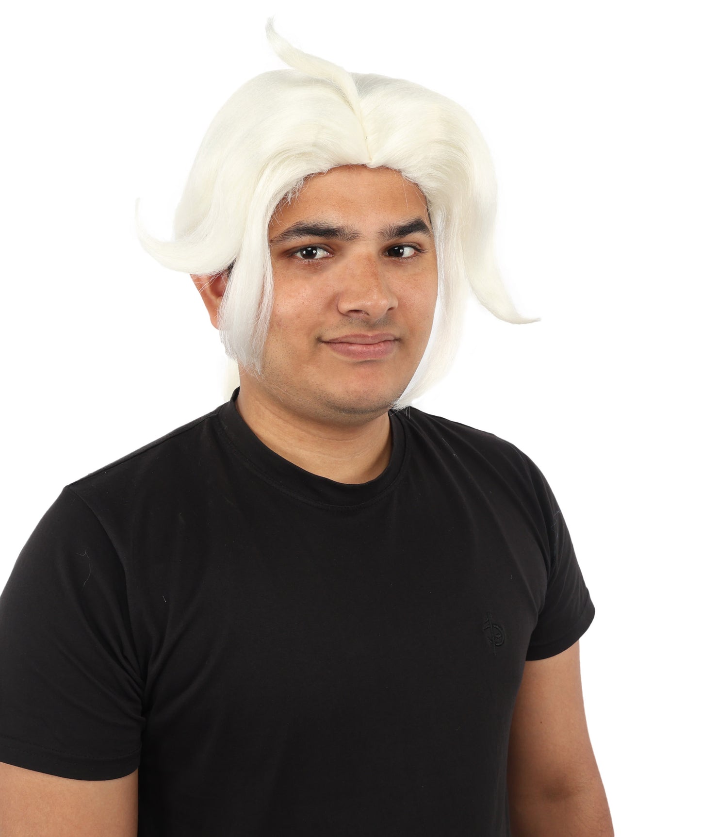HPO Men's Golden Blonde Curtain Bang Wig | Shoulder Length Wavy Surfer Style, Heat Resistant Synthetic Fiber & Breathable Net | Halloween, Funny Roleplay, Theater, 90s Party & Costume Events