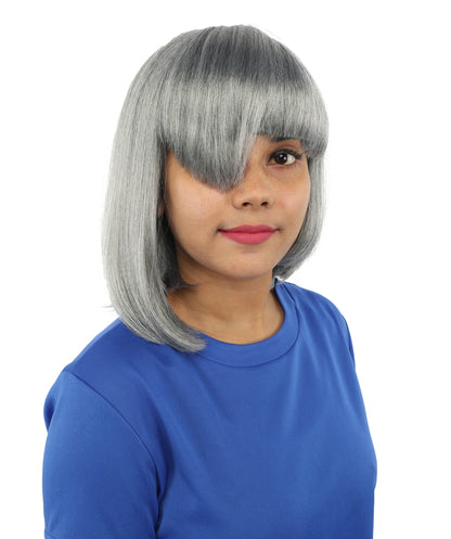 HPO Adult Women's Asymmetrical Bangs Bob Wig | Multiple Color Options | Create of synthetic fiber, sleek straight volume, breathable capless base | Party, Halloween, theater, drag, performance, costume events