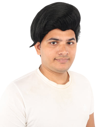 HPO Adult & Teen Men's Sleek Updo Theatrical Wig | Icy silver tone, create of synthetic fiber, striking swept front volume, breathable base | Party, Halloween, theater, drag, performance, costume events