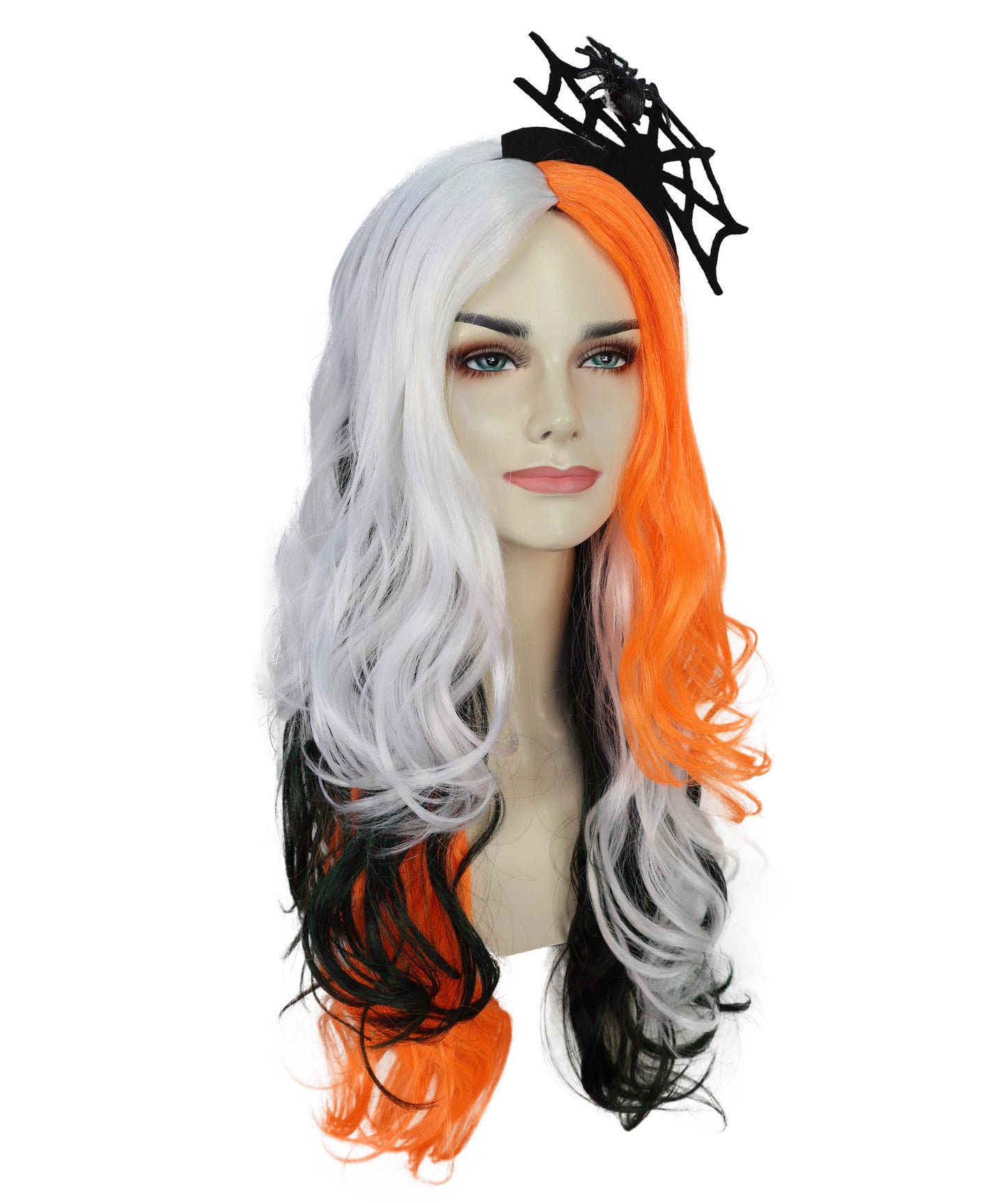HPO Adult Women’s Long Multicolor Wavy Kinky Wig with Hair Accessories | Vibrant Ideal for Halloween | Breathable Capless Cap