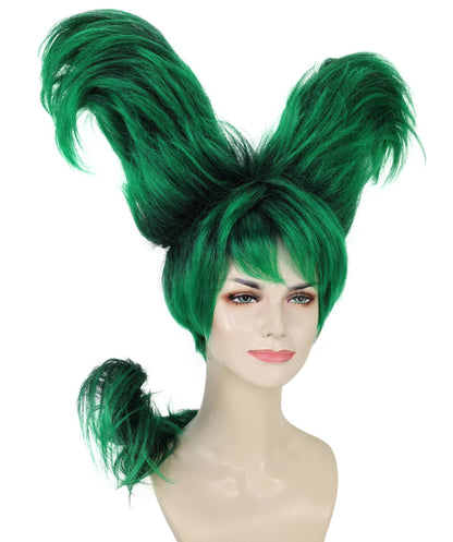 HPO Women’s Artistic Hair Sculpture Black& Green Mixed Wig | Creative Shaped Hairstyle | Synthetic Fiber Hairpiece with Adjustable Cap for Cosplay, Parties & Stage