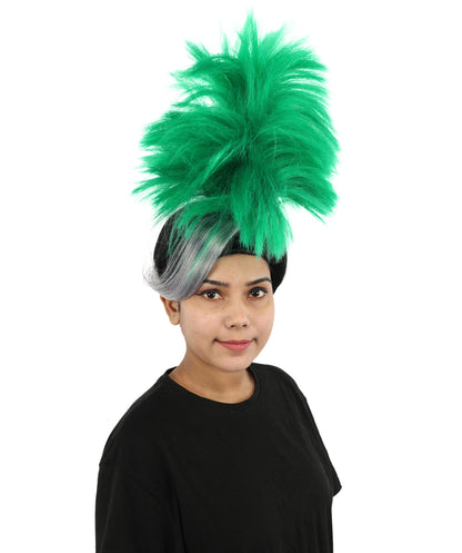 HPO Women’s Green Palm Tree Spiked Wig | 19 Inch Wig with High Standing Top | Funky Green Wig for Party, Festival, or Stage Use