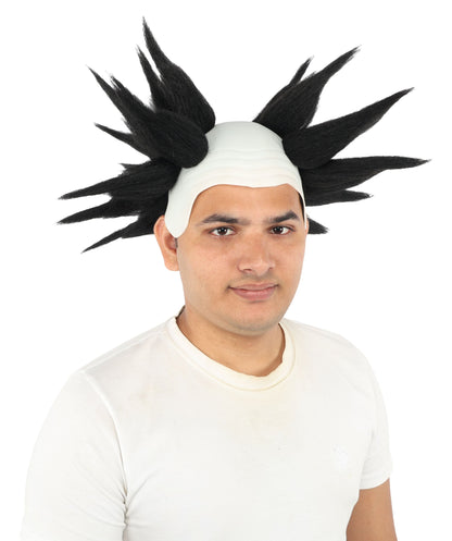 HPO Adult Men's Spiky Bald Illusion Wig | Multiple Color Options  |  Two-tone vibrant hue, create of synthetic fiber, stiff spiked volume, integrated forehead piece | Party, Halloween, theater, drag, performance, costume events