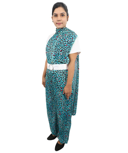 HPO Women's Vintage Disco Dancer Costume | Sleek Patterned Jersey Construction with Satin Accent Belt and Neck Muffler | Ideal for Halloween, Theater, Drag, and 1970s Performance Events