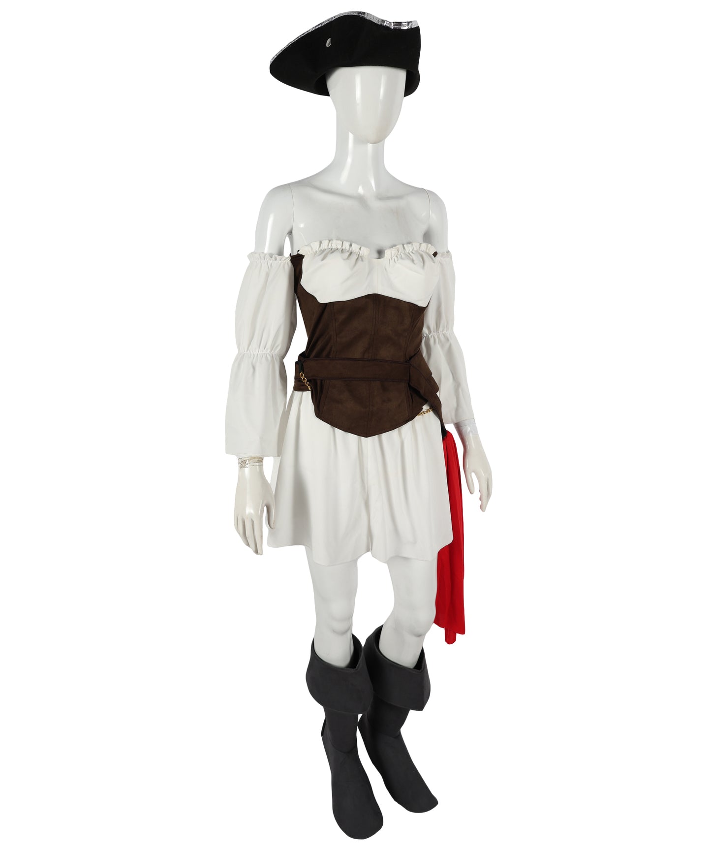 HPO Adult Women's Brown and White Inflatable Pirate Costume | Fun Halloween & Party Outfit | Medieval Fantasy Outfit with Accessories