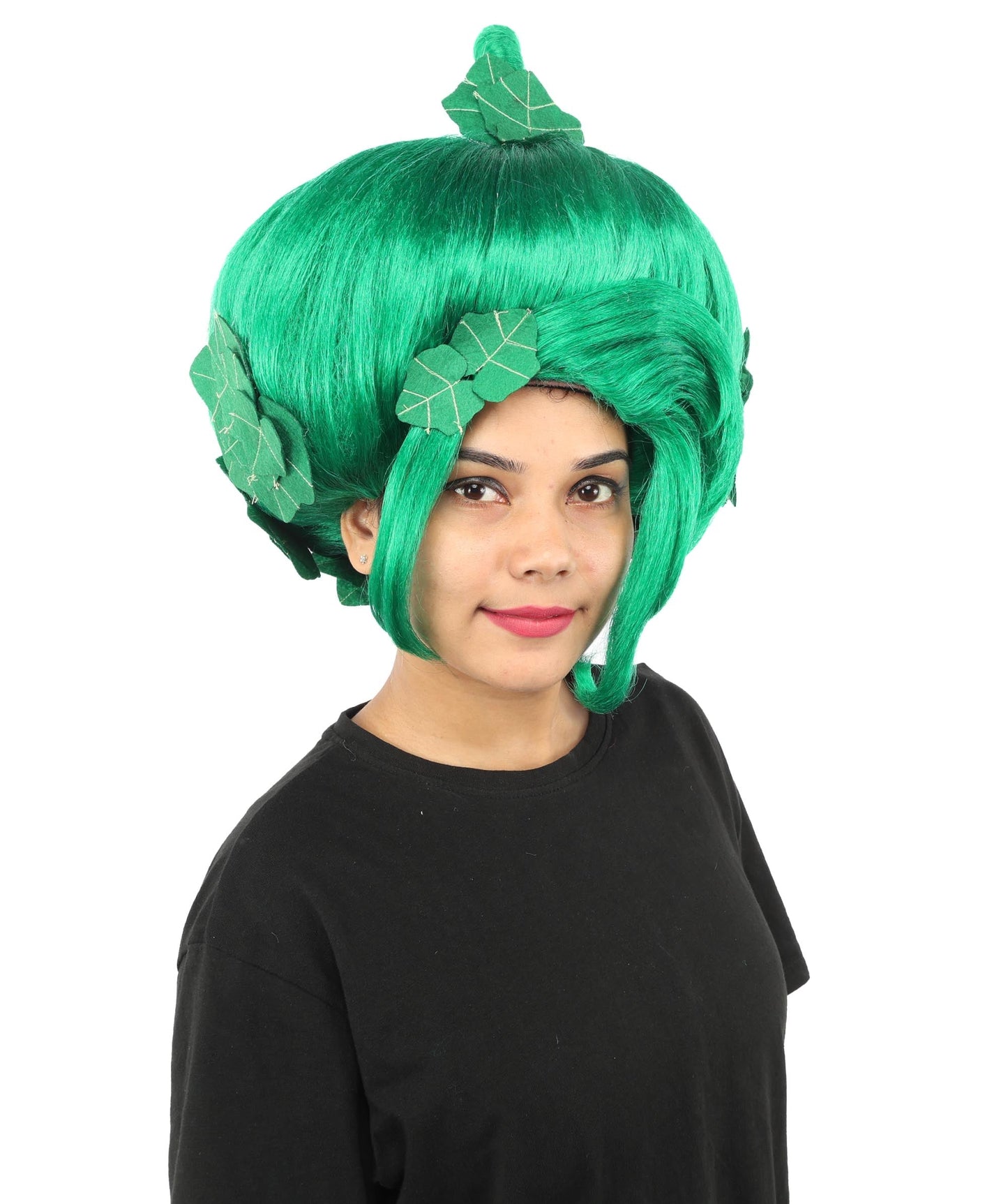 HPO Adult Women's Sculpted Pumpkin Show Wig | Multiple Color Options | Create of synthetic fiber, massive spherical updo with green leaf accents, breathable base | Halloween, theater, drag, performance, party, costume events