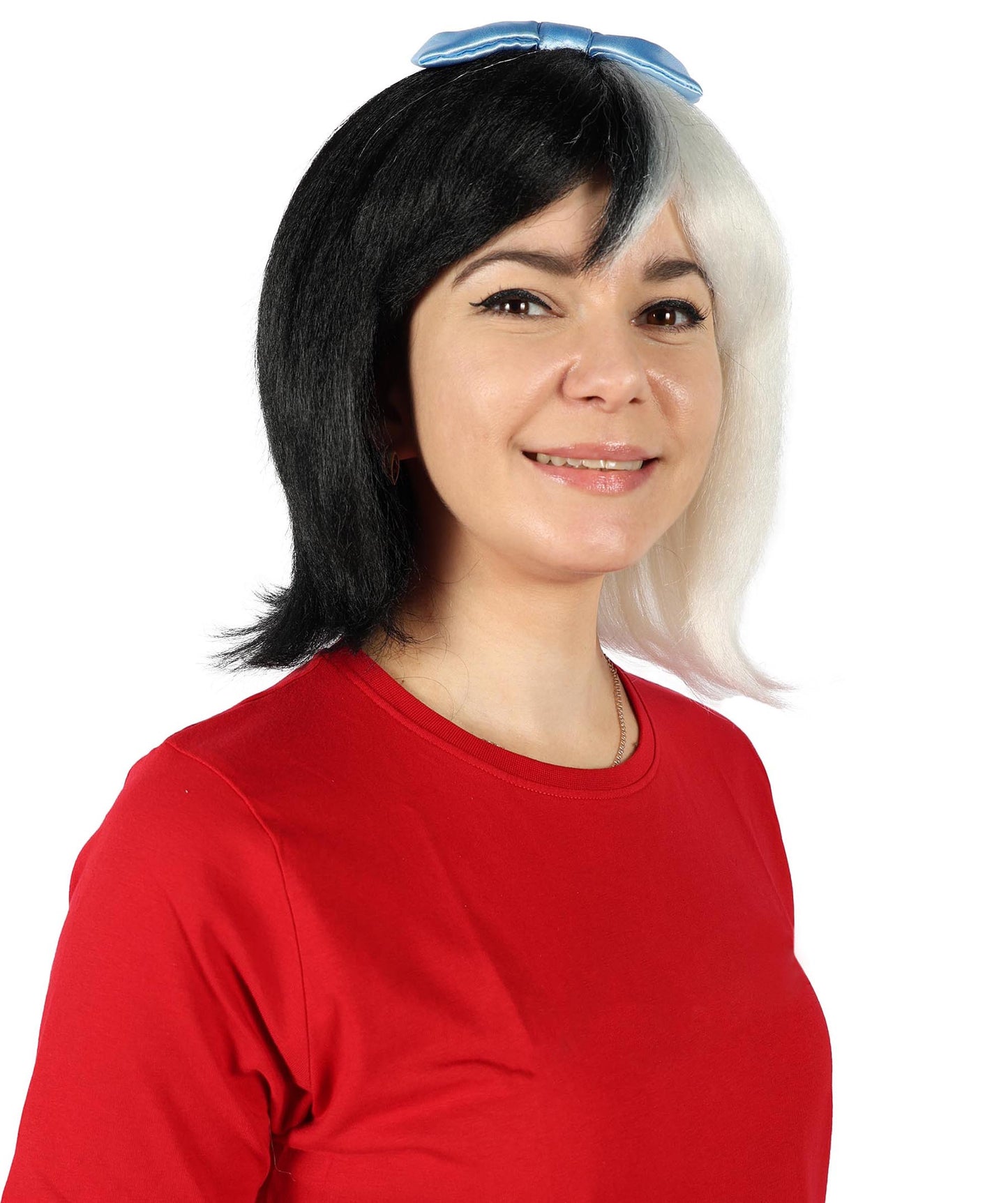 Womens Cavewoman Wig with Bow , Black TV/Movie Wigs , Premium Breathable Capless Cap