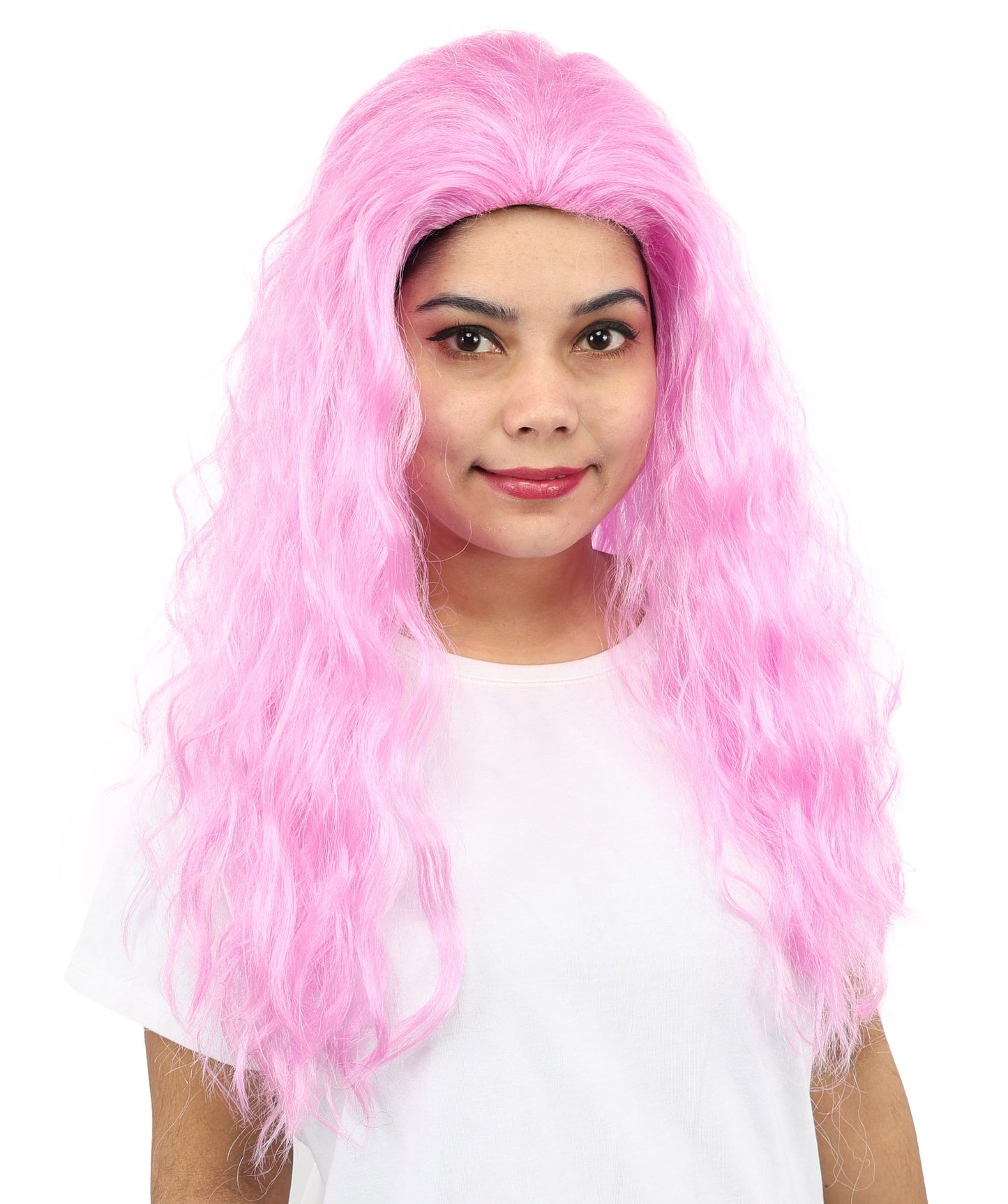 HPO Women’s Pink Long Wavy Wig | 25 Inch Long Hair with Capless Cap Design | Ideal for Playful at Halloween Cosplay, and Themed Parties