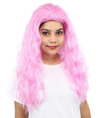 HPO Women’s Pink Long Wavy Wig | 25 Inch Long Hair with Capless Cap Design | Ideal for Playful at Halloween Cosplay, and Themed Parties