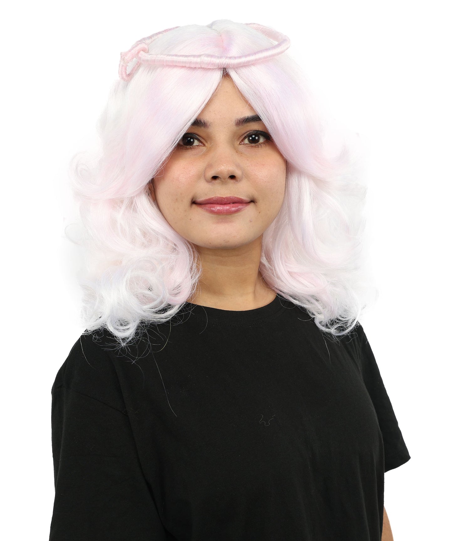 HPO Women's Novelty Wig | Light Pastel Pink & White Synthetic Hairpiece | Soft, Fluffy, Anime-Inspired Style with Adjustable Cap for Halloween, Parties & Stage