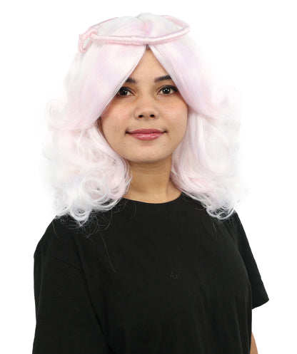 HPO Women's Novelty Wig | Light Pastel Pink & White Synthetic Hairpiece | Soft, Fluffy, Anime-Inspired Style with Adjustable Cap for Halloween, Parties & Stage