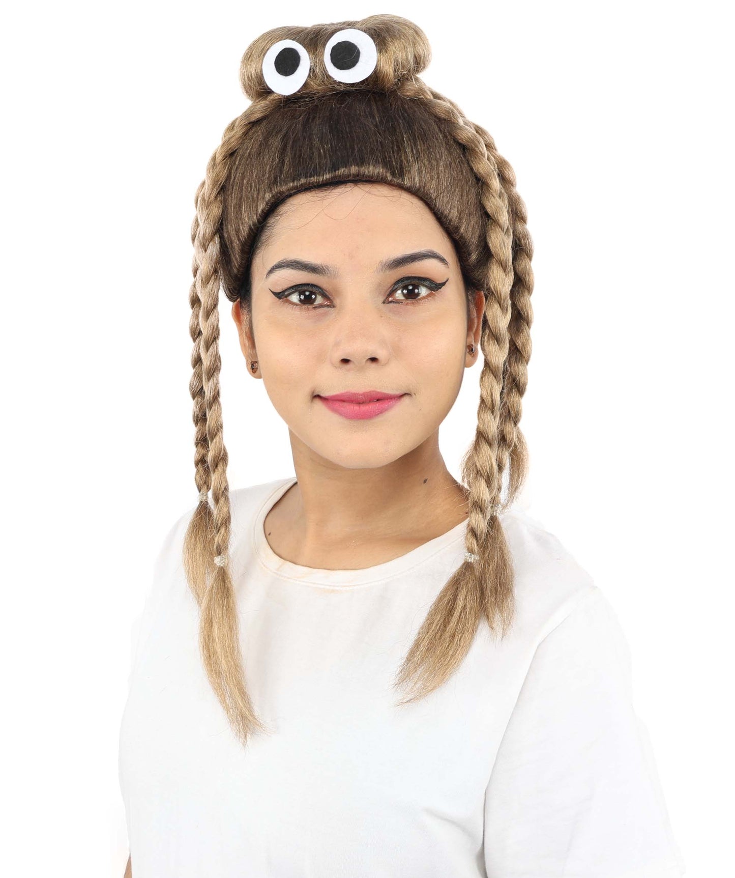 HPO Women's Spider Bun Braided wig | Brown, created of flame-retardant synthetic fiber, novelty spider shape with woven legs, capless base | Halloween, novelty events, party, drag