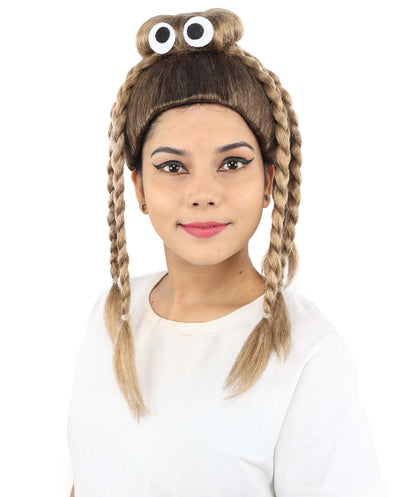 HPO Women's Spider Bun Braided wig | Brown, created of flame-retardant synthetic fiber, novelty spider shape with woven legs, capless base | Halloween, novelty events, party, drag