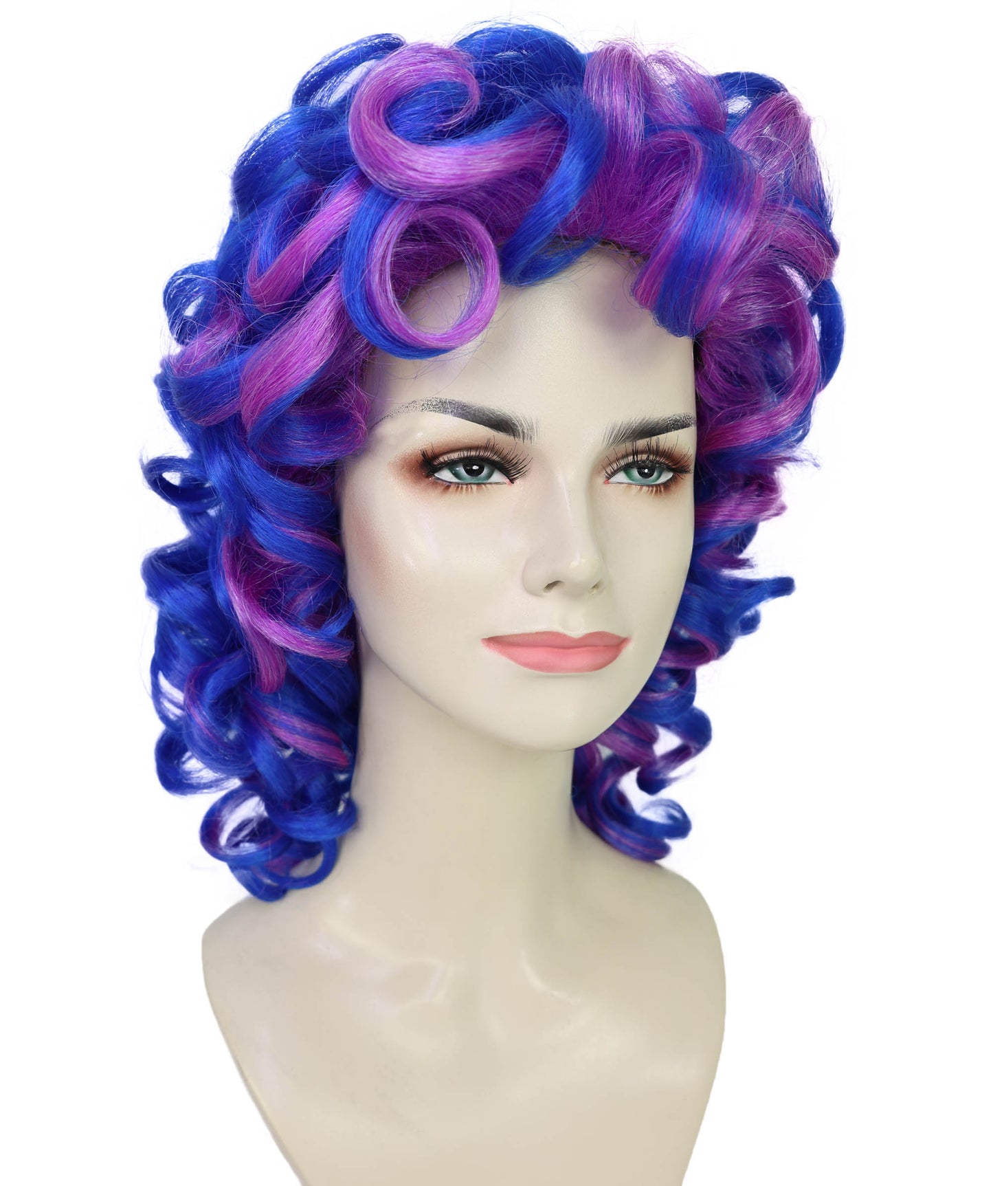 HPO Women Blue & Purple Big Curly Wig | Voluminous Synthetic Costume Hair for Cosplay, Halloween & Parties | Breatheble Capless Cap