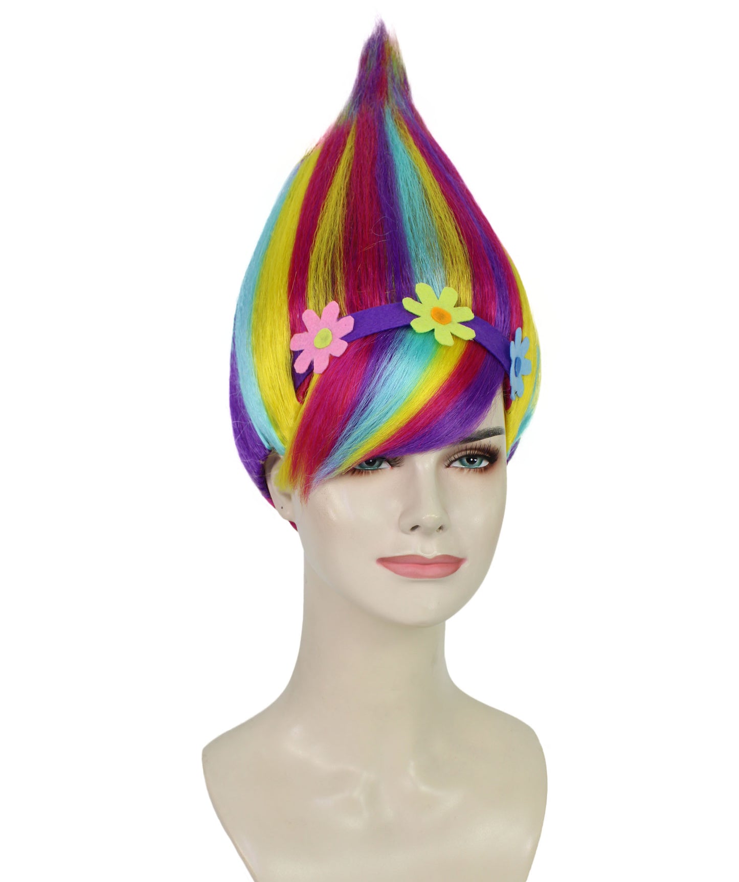Women’s Rainbow Onion -Style High-Point Troll Wig | Ideal for Halloween | Breathable Capless Cap