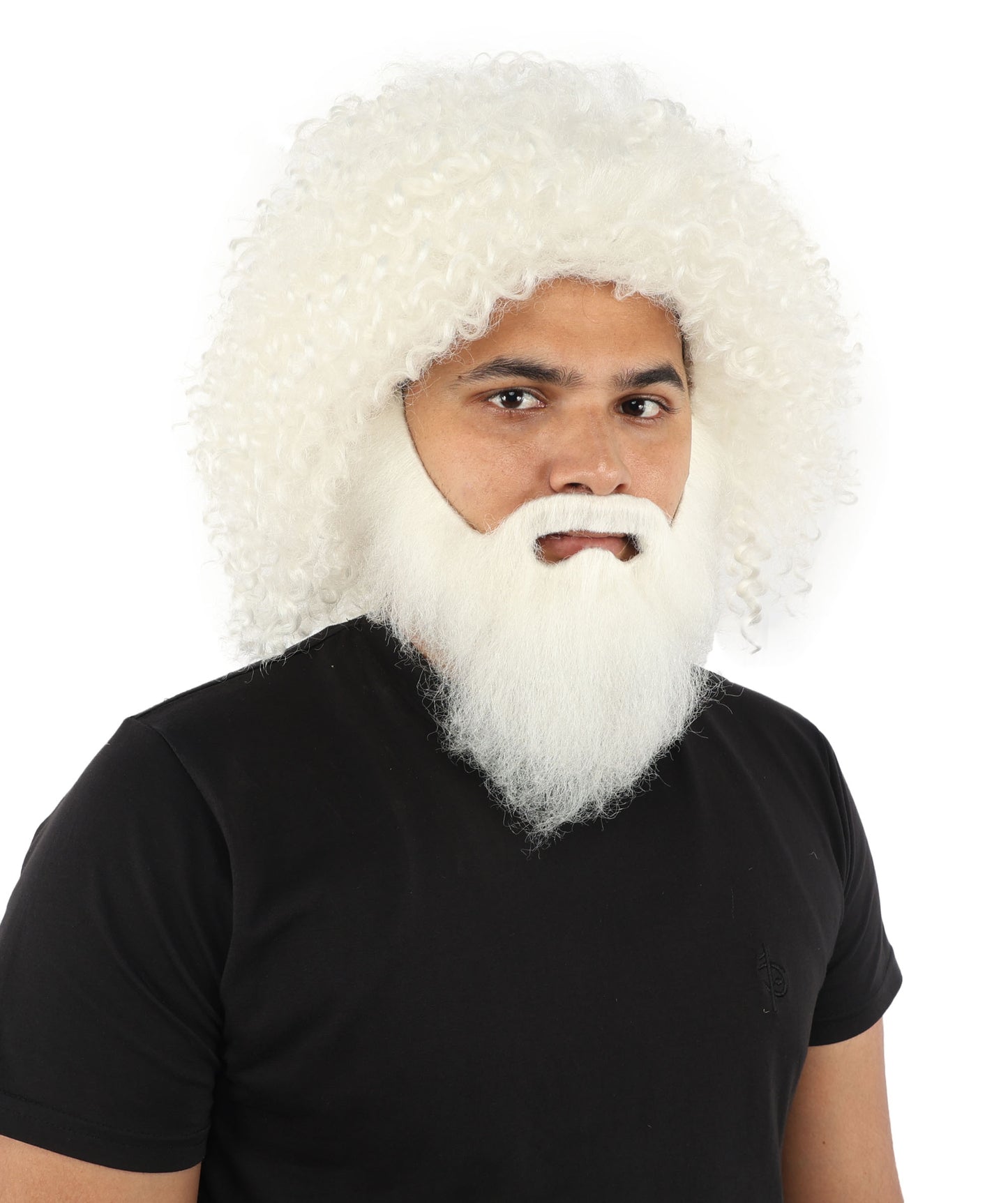 HPO Men's Wild Caveman Orange Wig Beard & Mustache Set | Massive Frizzy Orange Afro and Full Beard Set with Messy Texture | Prehistoric Costume, Viking Cosplay, Halloween, and Funny Party Props