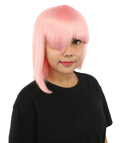HPO Adult Women's Asymmetrical Bangs Bob Wig | Multiple Color Options | Create of synthetic fiber, sleek straight volume, breathable capless base | Party, Halloween, theater, drag, performance, costume events