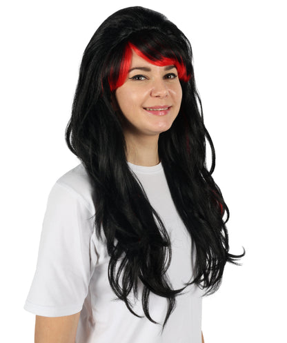 HPO Women Seductress Black & Red Wig | Long Luxurious Wavy Wig for Cosplay, Halloween & Themed Parties | Flame Retardant Synthetic Fiber Hair  | Bold Voluminous Look |